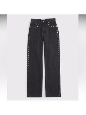 Abercrombie & Fitch Black Stud-Trim Straight-Leg Jeans